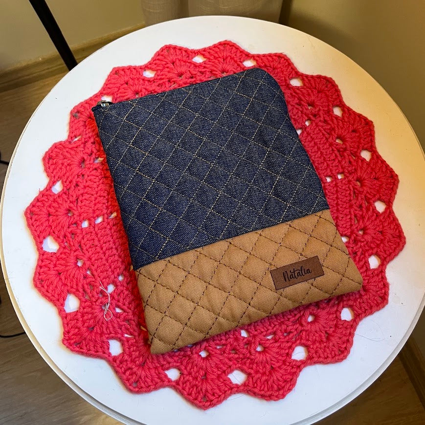 Quilted Denim & Tan Handmade Natalia Kindle Sleeve