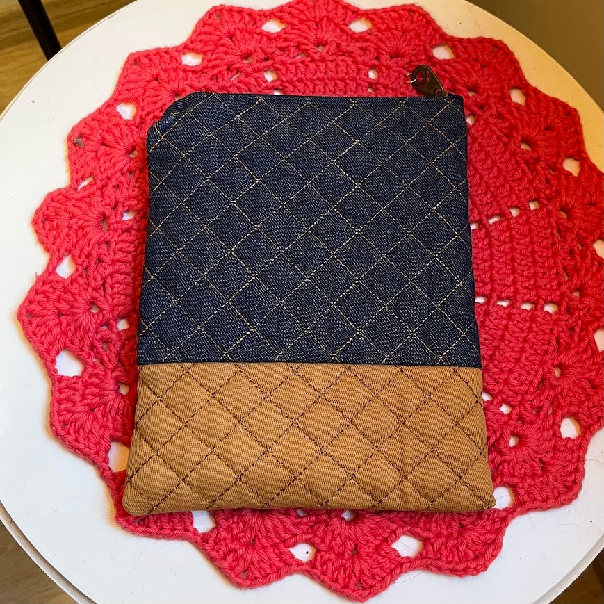 Quilted Denim & Tan Handmade Natalia Kindle Sleeve