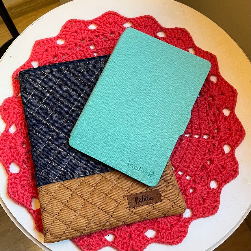 Quilted Denim & Tan Handmade Natalia Kindle Sleeve