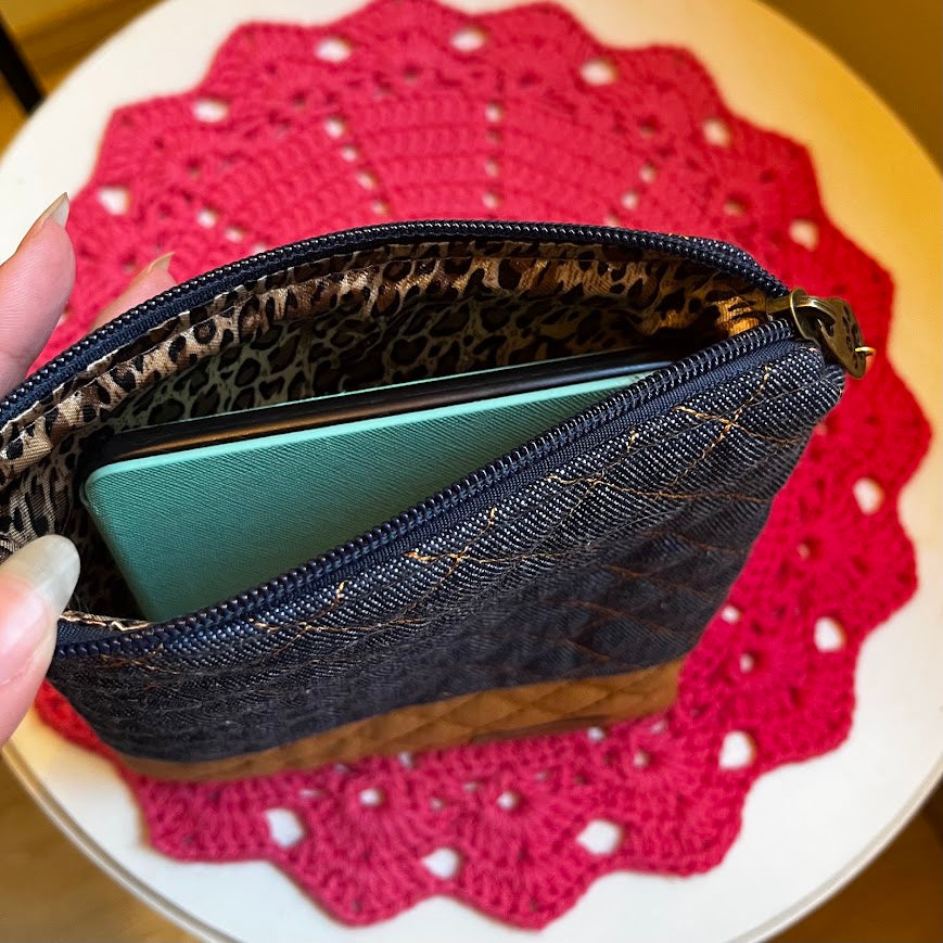 Quilted Denim & Tan Handmade Natalia Kindle Sleeve