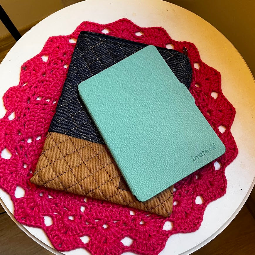 Quilted Denim & Tan Handmade Natalia Kindle Sleeve